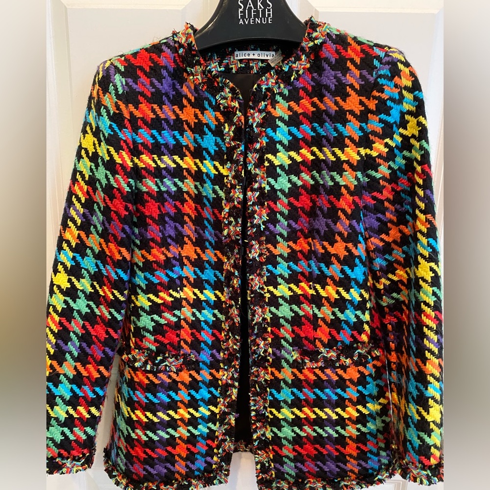 alice + olivia Multi-color Tweed Jacket with Hidden Closure. Size XS.